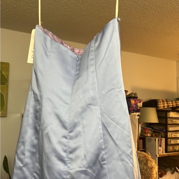 Light Blue Satin Strapless Gown - Picture 2 of 6